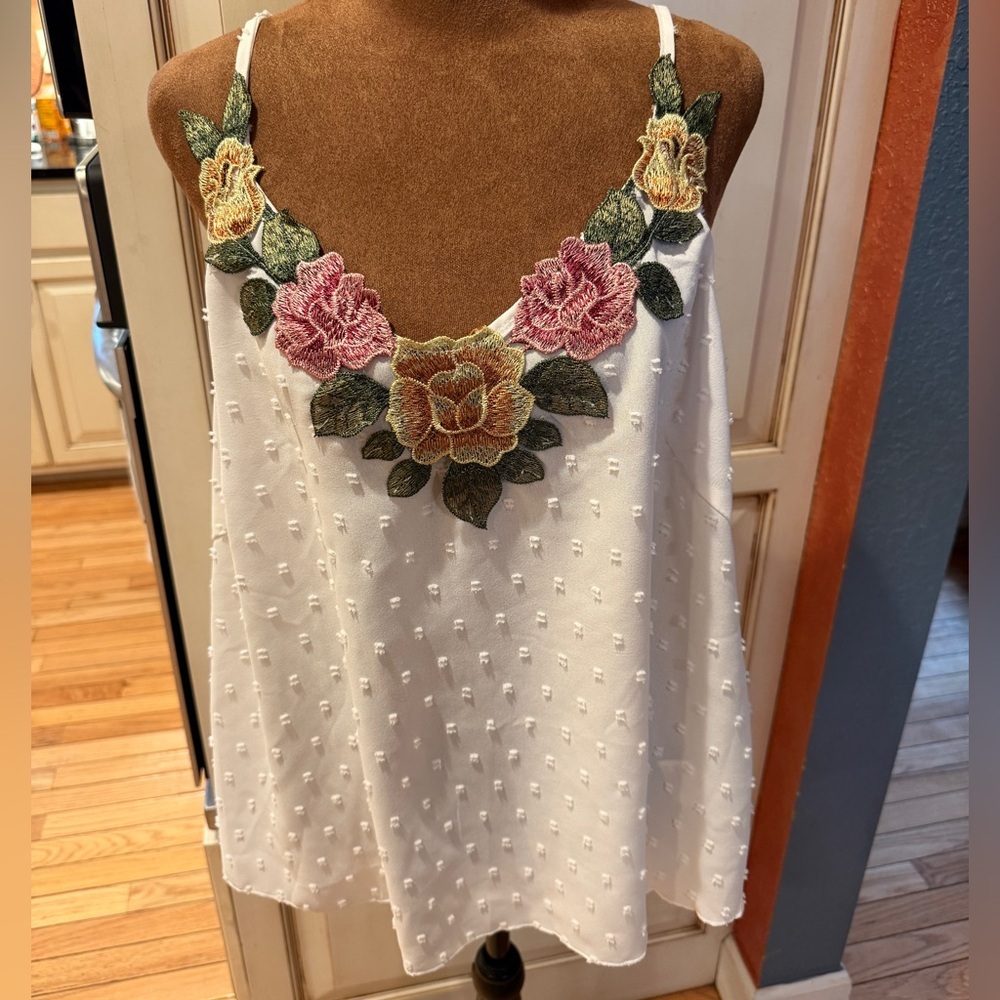 Floral Embroidered White Women's Cami Tank Top Soft Girl Romantic Cottage